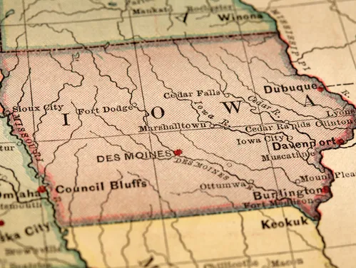 A photo of a map of an image of Iowa