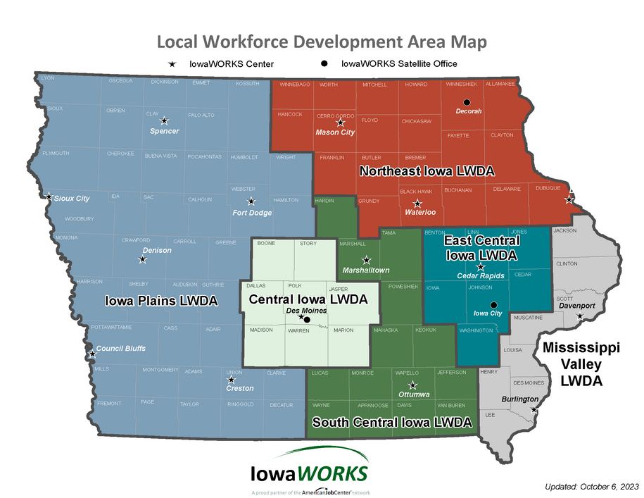Color-Coded Map of Local Workforce Development Areas