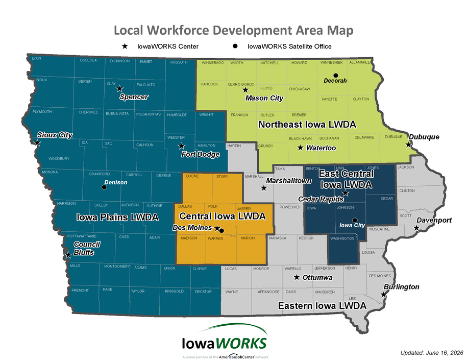 Color-Coded Map of Local Workforce Development Areas